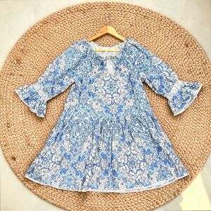 Cartolina Nantucket Blue Floral Cotton Poplin Eyelet Trim Mini Dress Small